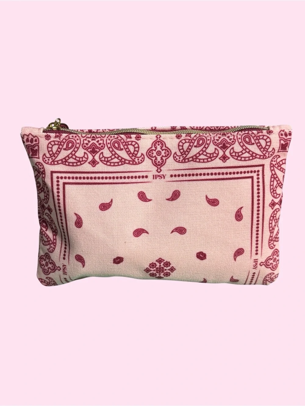 ipsy Pink Bandana-Print Canvas Cosmetic Pouch BRAND NEW